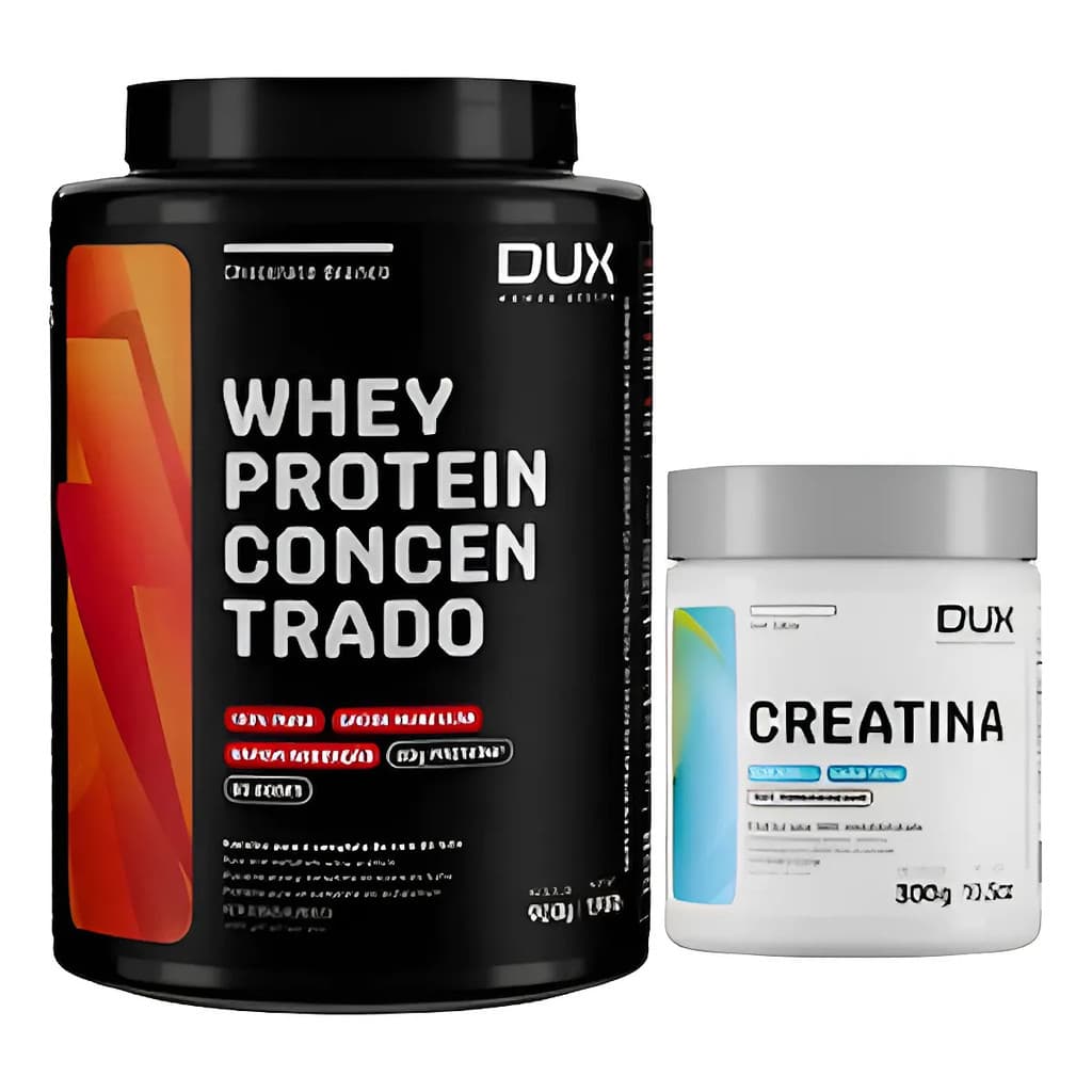 KIT WHEY PROTEIN CONCENTRADO 900g CHOCOLATE BRANCO + CREATINA MONOHIDRATADA DUX NUTRITION