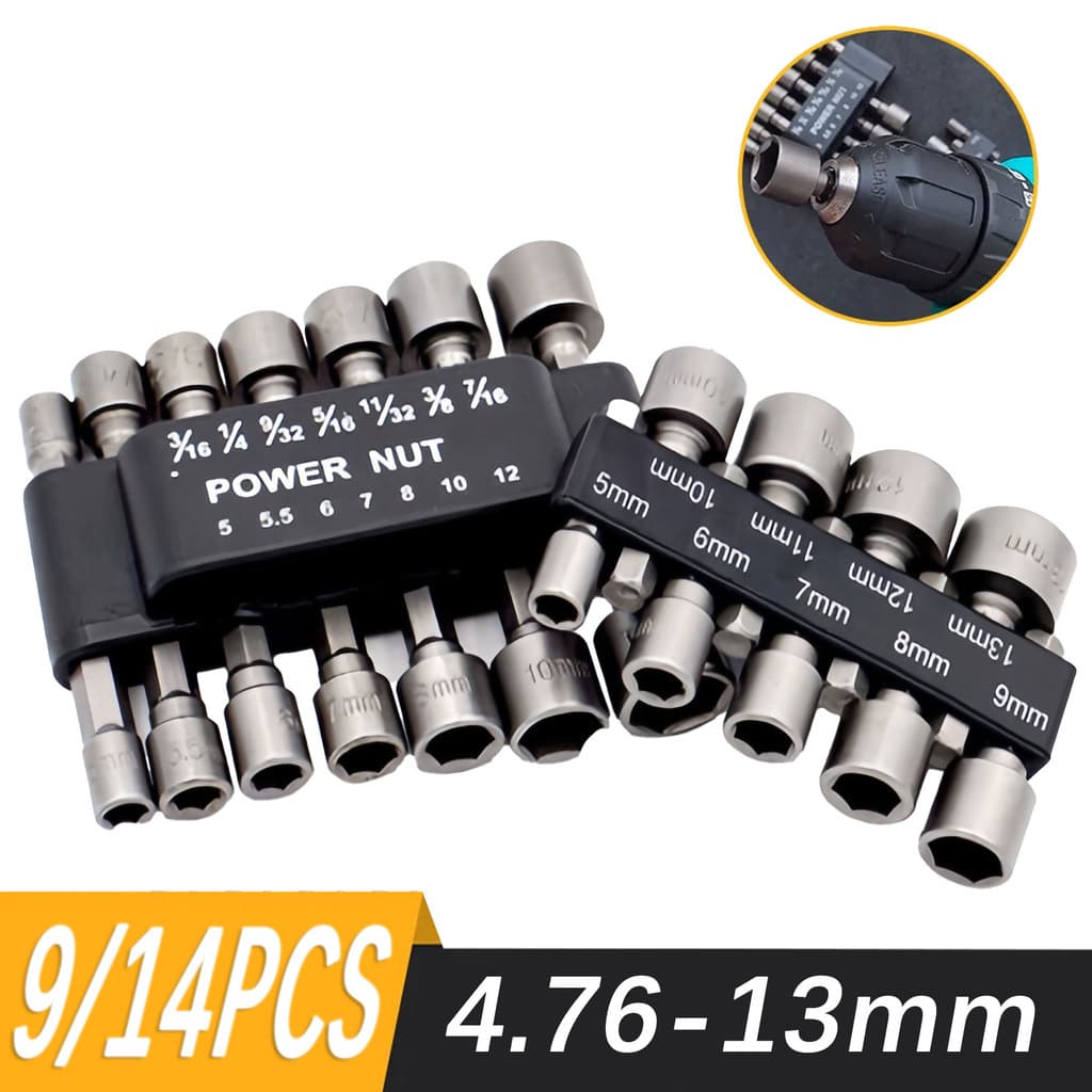 jogo de soquete para parafusadeira 5 A 13mm jogo de bits Sextavado 14pecasPara Furadeiras Elétricas Resistentes