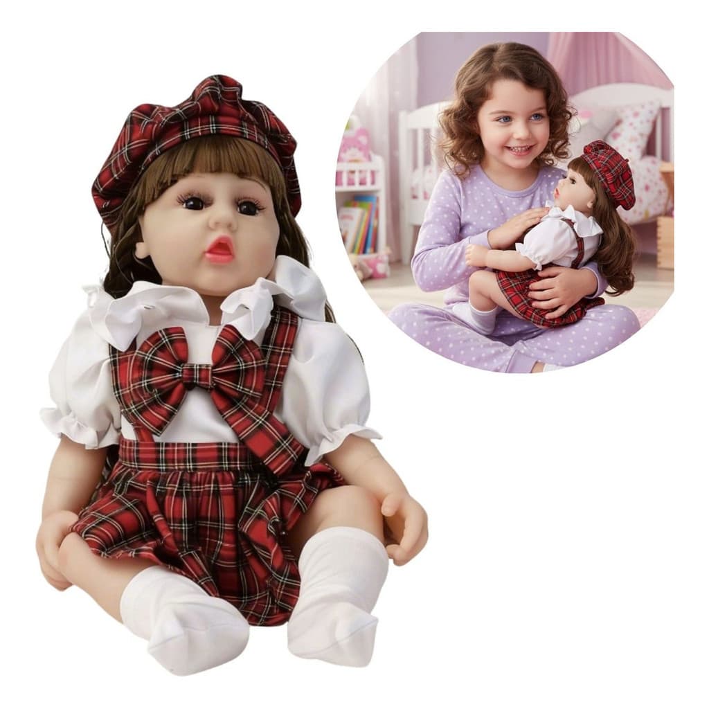 Boneca Vinil Infantil 54cm Corpo Articulado Com Acabamento Realista Visual Delicado e Roupa Elegante