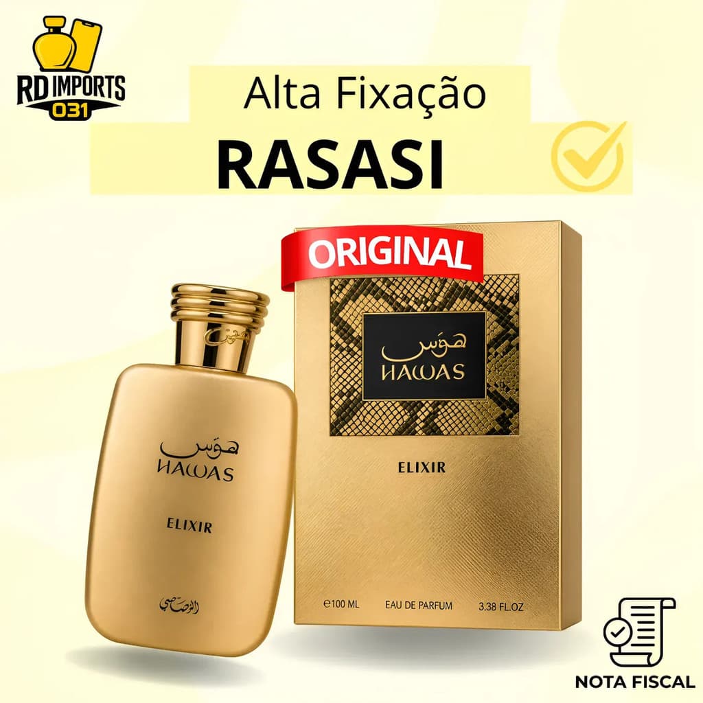 Perfume Árabe Hawas Elixir Dourado Gold Rasasi Edp Masculino 100ml - Original Importado Lacrado