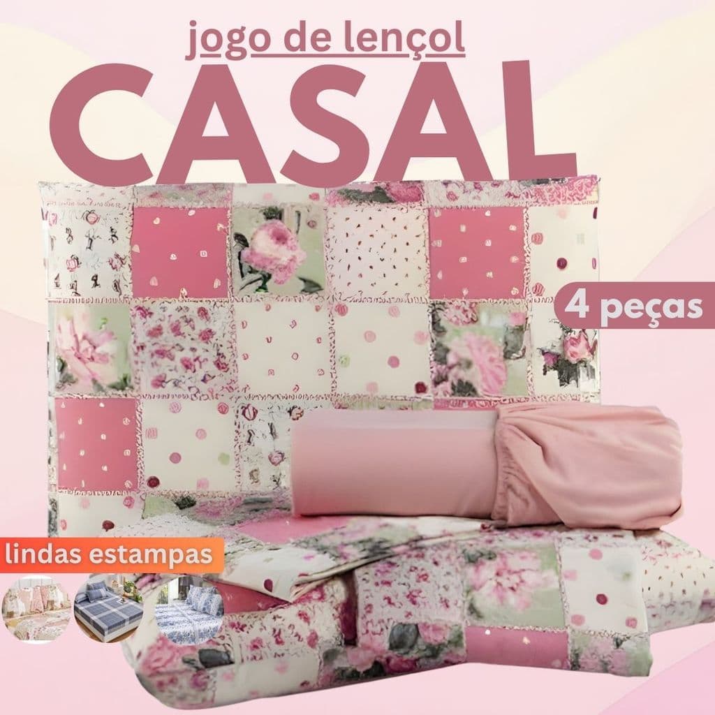 Jogo de Lençol Casal Padrão Microfibra Estampado 4 Peças - Estampas Sortidas