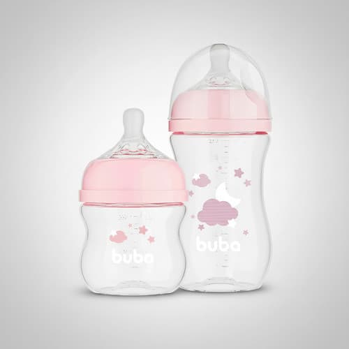 Mamadeira Buba Easy Flow 120ml E 270ml Mamadeira Bebê Rosa Rosa Nuvem