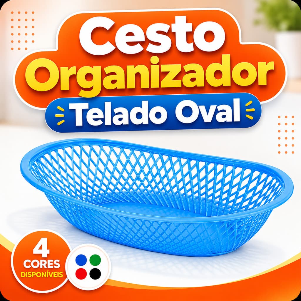 Organizador Multiuso Oval Telado Plástico Resistente Cesto Organizador Banheiro Cozinha Casa