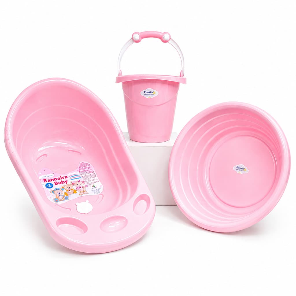 Kit Banheira de Bebê com Balde e Bacia Grande 3 Peças | Banheira Infantil Completa
