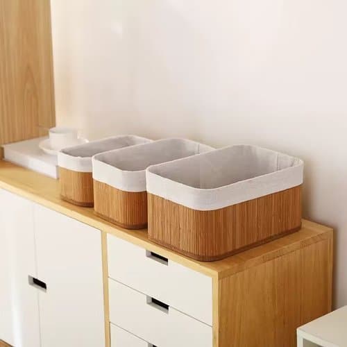 Conjunto 3 Cestos Organizadores Multiuso em Bambu Armazenar Toalhas Decoração Banheiro Lavanderia