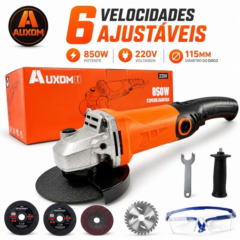 Esmerilhadeira 850W AUXOM | 6 Velocidades e 11000 RPM | Ideal para Corte, Desbaste e Remoção