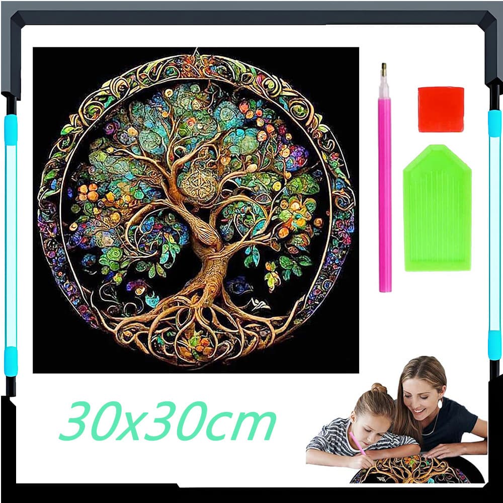 Conjunto de pintura diamante 5d colorido árvore redonda diy pintura diamante