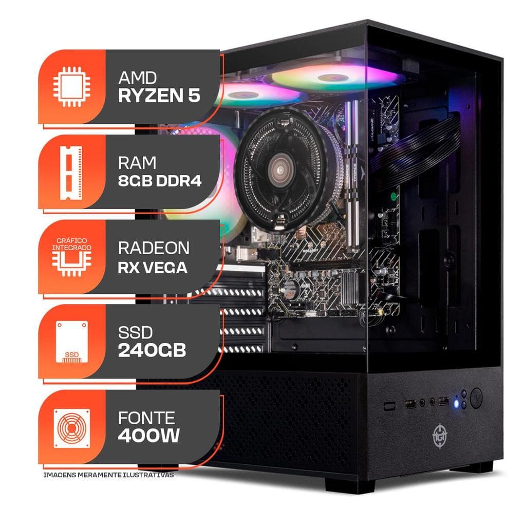 PC Gamer Forge, AMD Ryzen 5 3400G, 8GB DDR4, SSD 240GB, 400W 80 Plus
