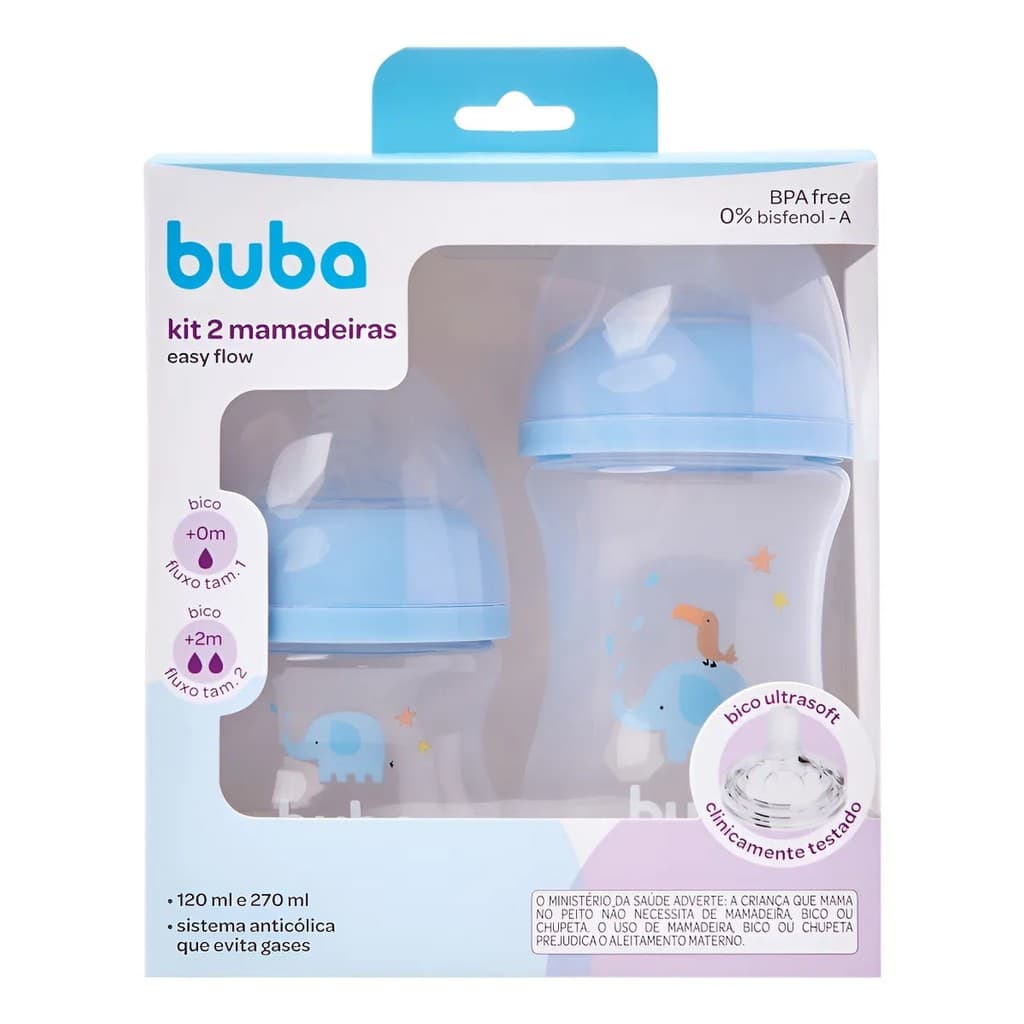 Buba Kit 2 Mamadeiras Easy Flow Nuvem Azul 120ml e 270ml (7908103809847)