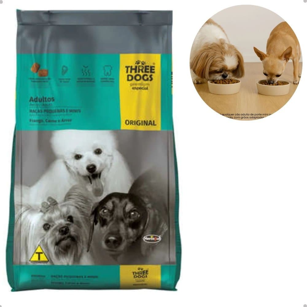 Ração Three Dogs Original Adultos Raças Pequenos e Mini 10,1kg