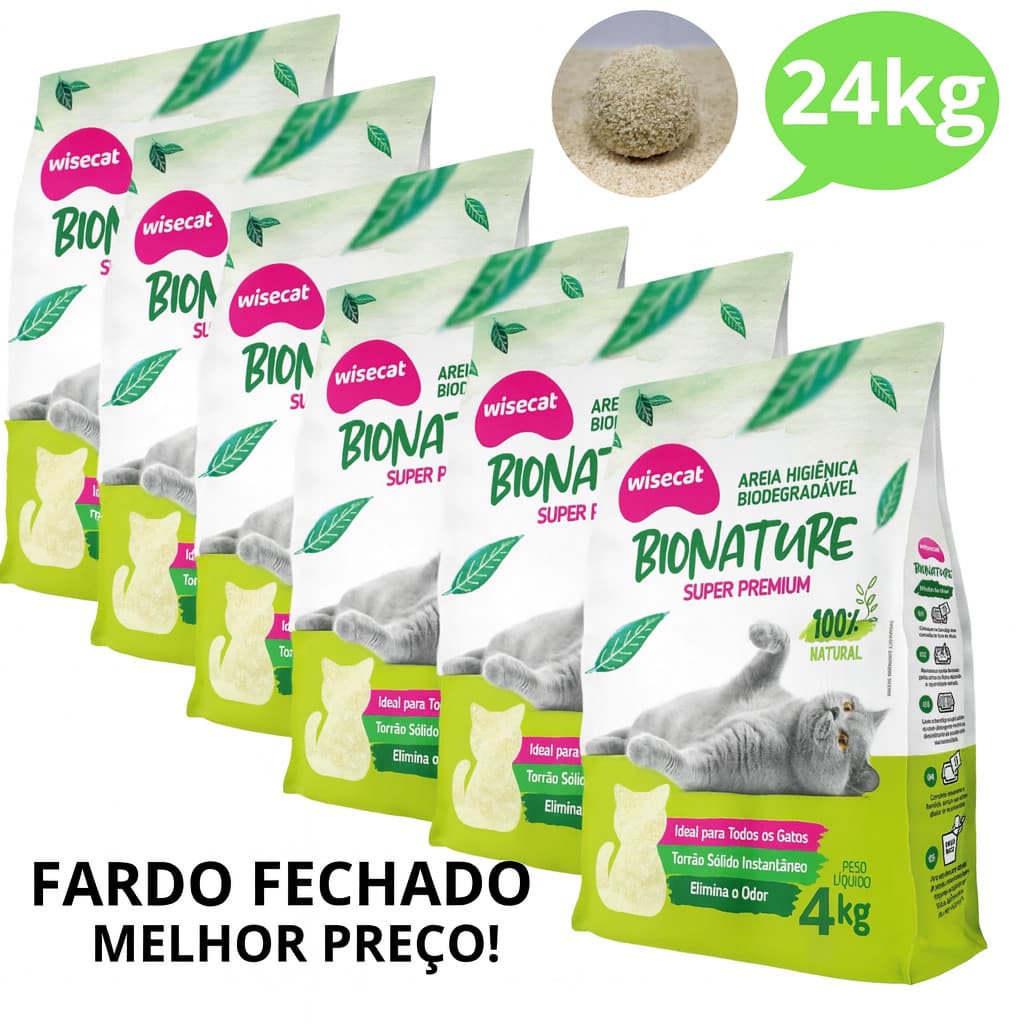 Kit 6 Areia Sanitária De Mandioca Granulado Biodegradável Para Gatos Wisecat 24kg - FARDO FECHADO