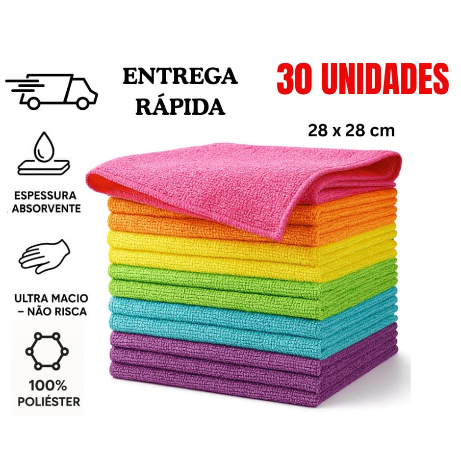 Kit Pano Flanela Microfibra 28cm Limpa Carro Vidro Limpeza Geral Multiuso Cores Sortidas Barato