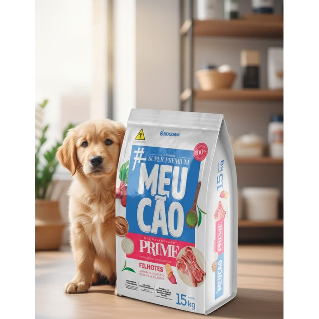 Ração Cachorro Filhote Meu Cão Super Premium Cão Carne 15kg Dha Ômega 3 Yucca Macio