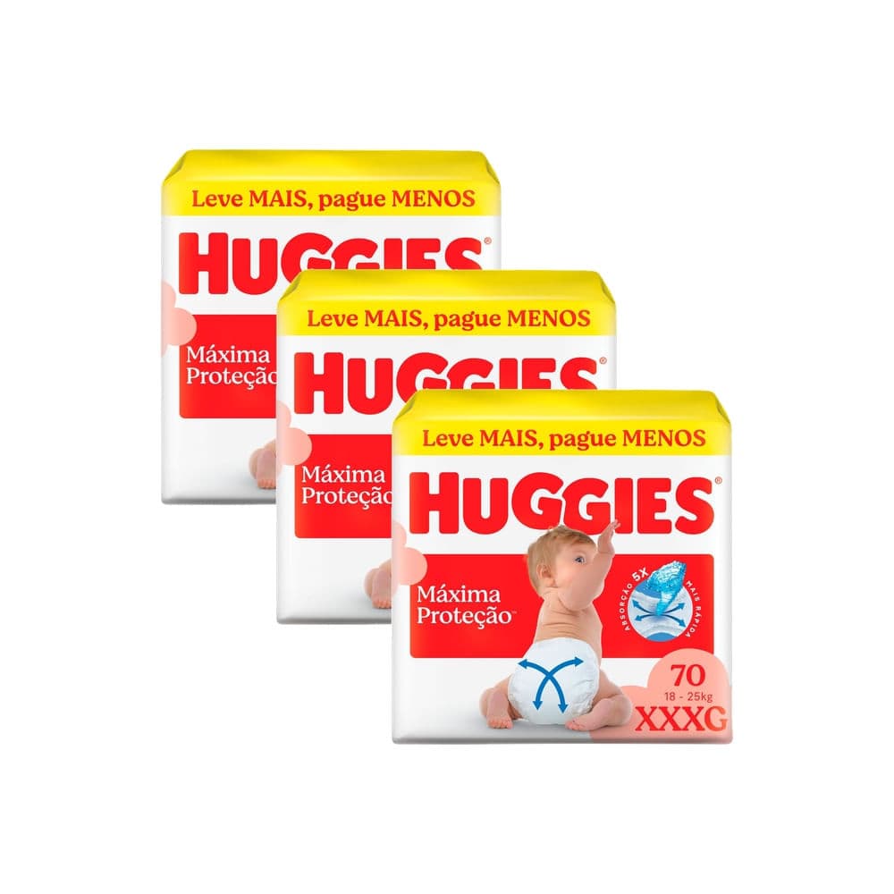 Kit 3 Fralda Huggies Supreme Care Máxima Proteção Tamanho XXXG 70 Unidades Descartáveis