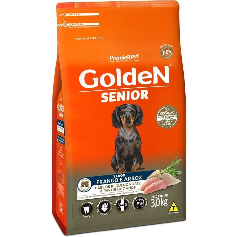 Ração GoldeN Formula Mini Bits Cães Raças Pequenas Sênior Frango e Arroz 3,0kg