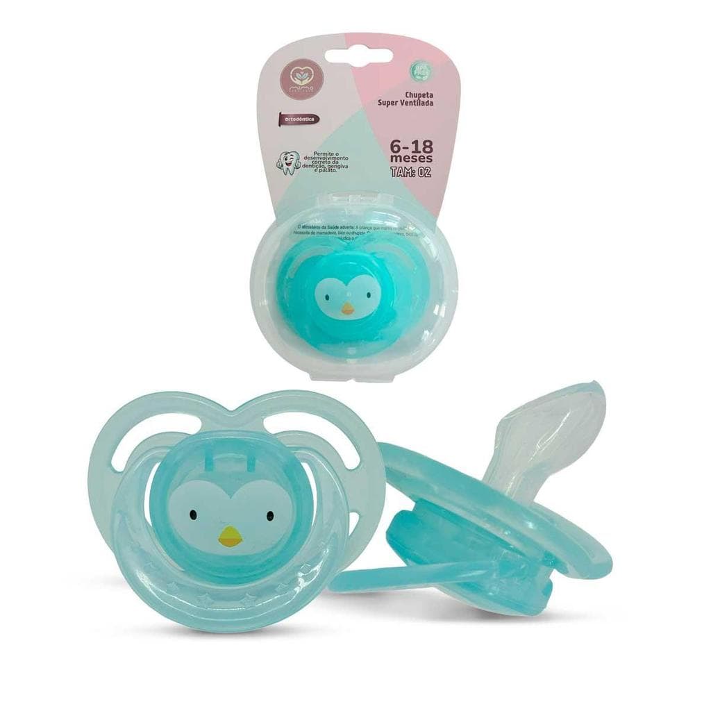 Chupeta Super Ventilada Bico Ortodôntico Com Tampa Tamanho 2 Azul Rosa