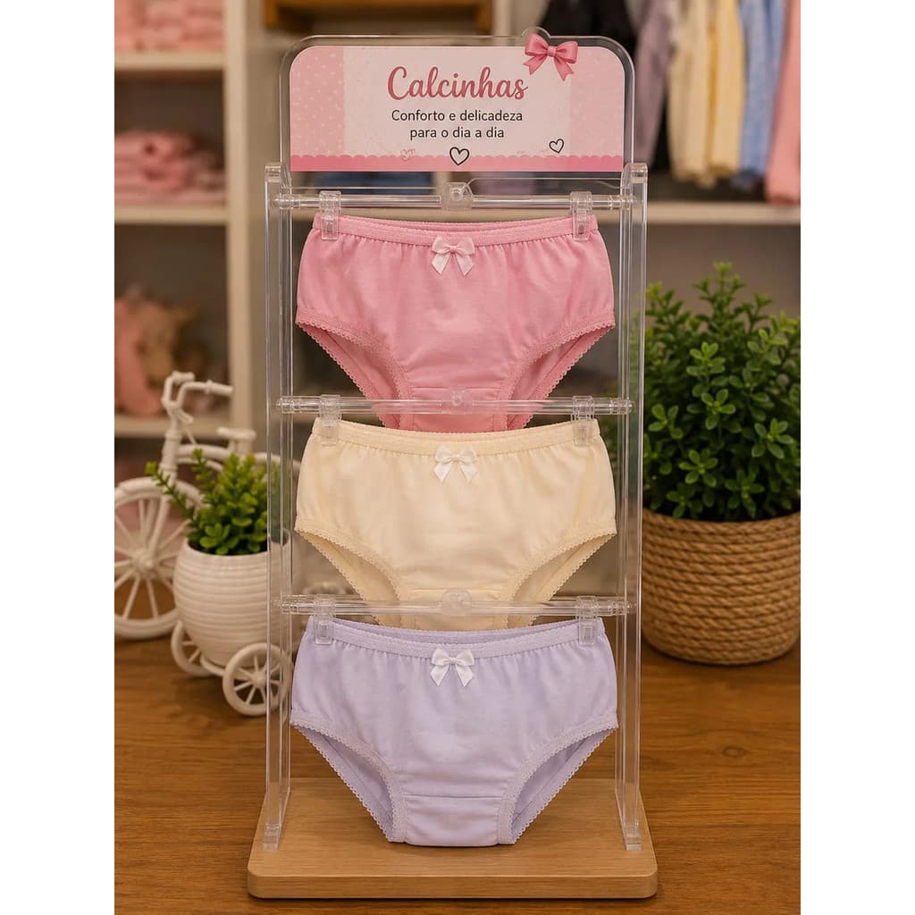 Kit Calcinhas Infantil Bunda Rica Tapa Fralda Com Laço Luxo