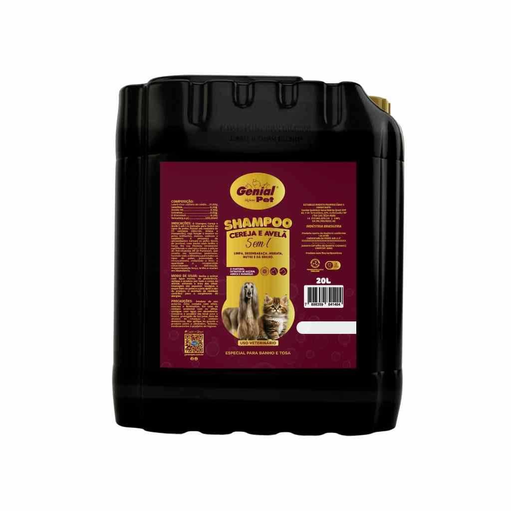 Shampoo Cereja e Avelã 20L Para Cachorro Cães e Gatos Genial Pet Excelente Banho e Tosa