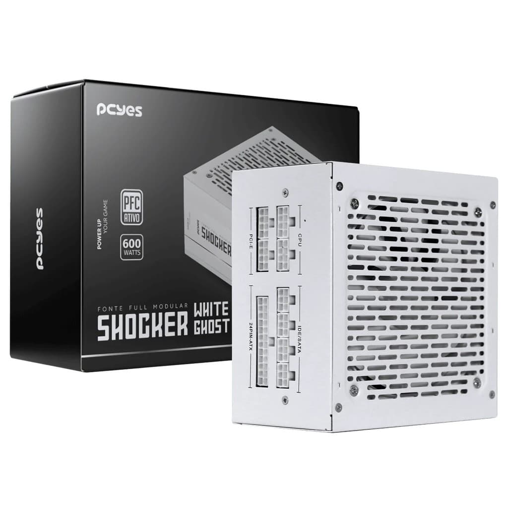 Fonte Gamer Energia Alimentação Shocker Full Modular 600W 80 Plus White Pcyes