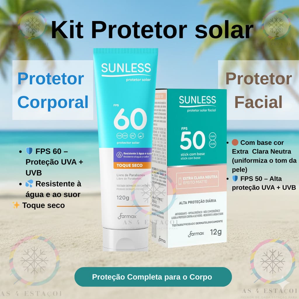 kit Protetor Solar Facial Bastão Extra Clara Neutra+ Protetor Solar Corporal FPS 60 120g