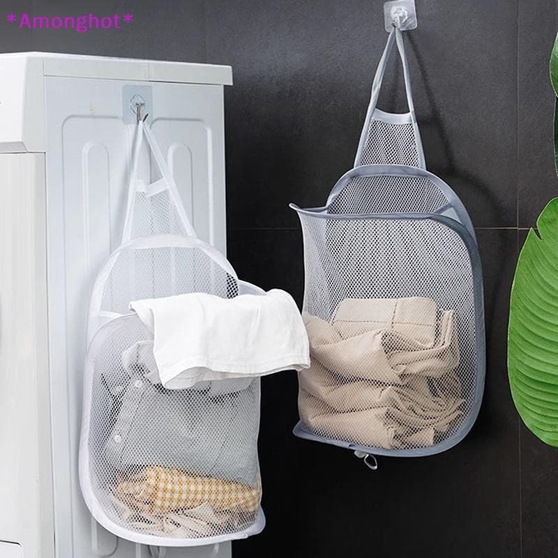 Entrehot > Cesto De Roupa Suja Dobrável Organizador De Roupas Sujas Saco De Malha Doméstico Fixado Na Parede Do Banheiro