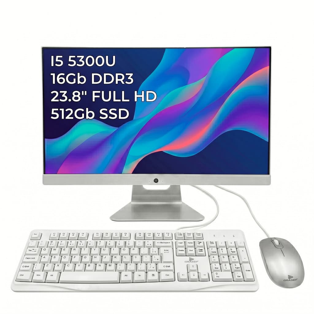 Computador Completo All In One Intel I5 5ª Geração 16GB RAM SSD 512GB WebCam Tela 23.8” Full HD 1920x1080 HDMI UBS RJ45