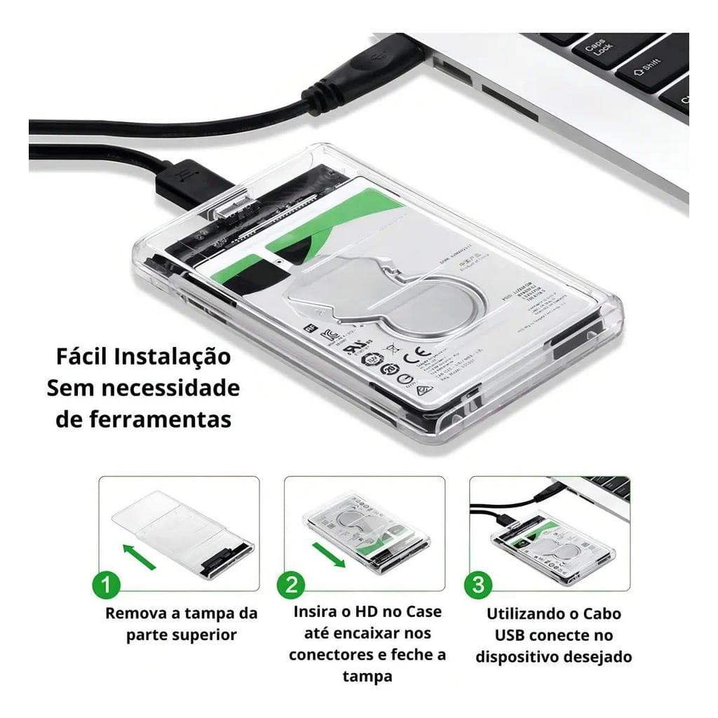 Case Gaveta HD Externo Transparente 2.5 Polegadas SATA USB 3.0 SSD 6Gbps Notebook PC