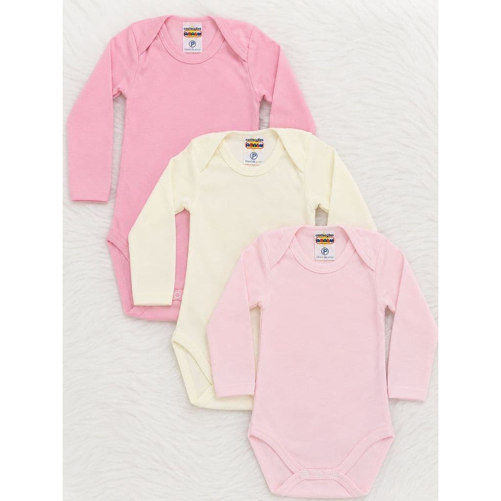 Kit 3 Body Bebe Manga Longa Liso 100% Algodao Suedine Menina Menino Enxoval Infantil