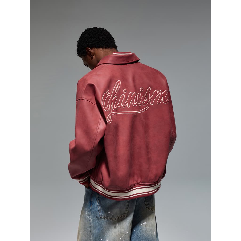 CHINISM 丨 Rock padrão lapela jaqueta de couro do plutônio masculino outono jaqueta de couro americano masculino uniforme