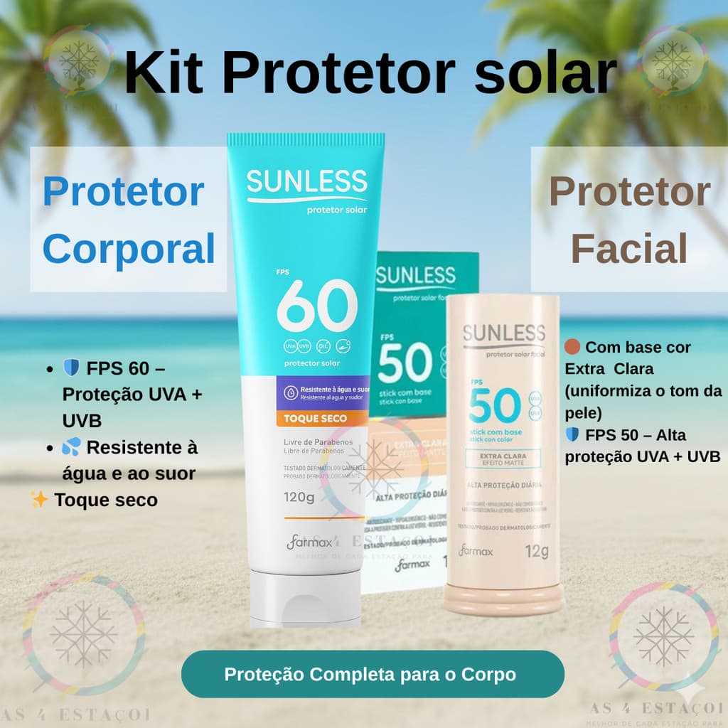 kit Protetor Solar Facial Bastão Extra Clara + Protetor Solar Corporal FPS 60 120g