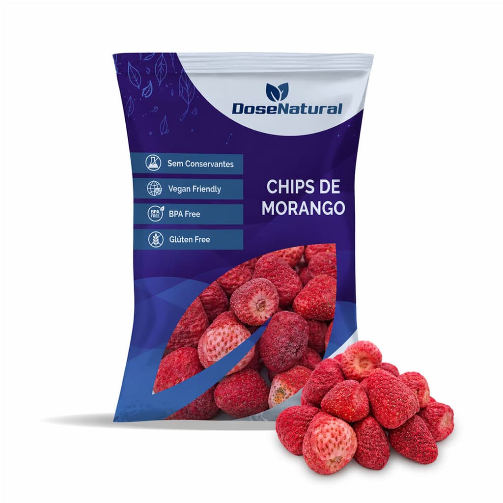 Chips De Morango 250g Liofilizado Premium Leve, Snack Saudável Crocante, Sem Glúten Desidratado Natural, Sem Conservante