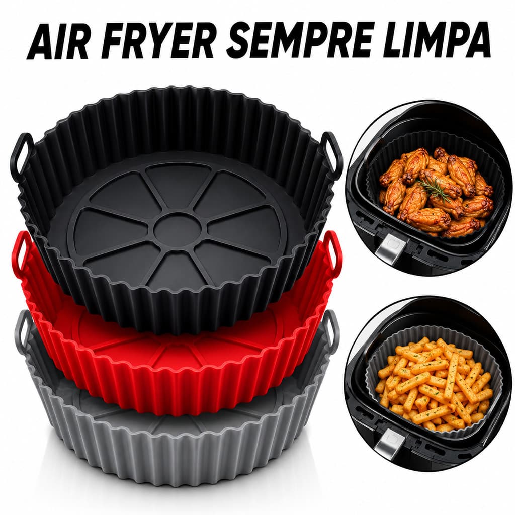 Forma de Silicone 20 cm Para Air Fryer Antiaderente Reutilizável Cesto Fritadeira Sem Óleo