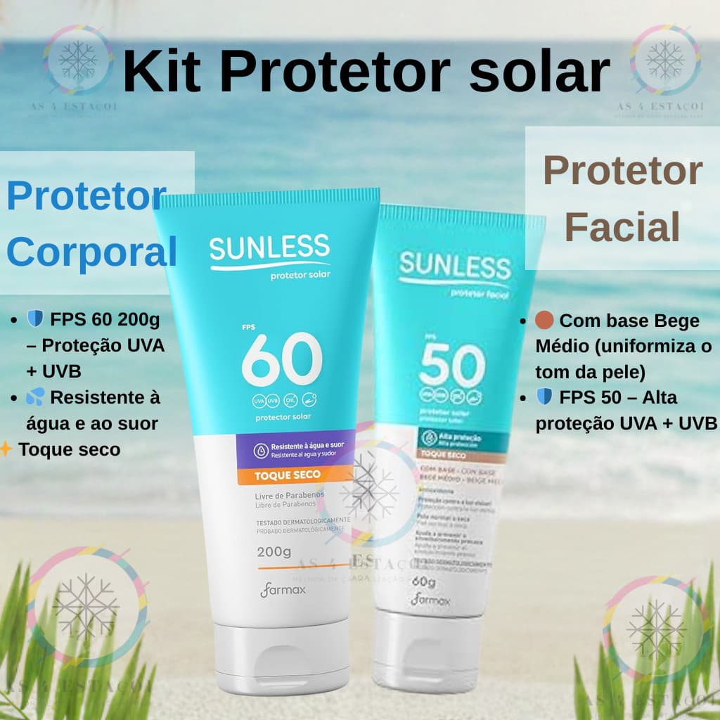 Kit Protetor Solar Fps 60 200g + Protetor Solar Facial Bege Médio