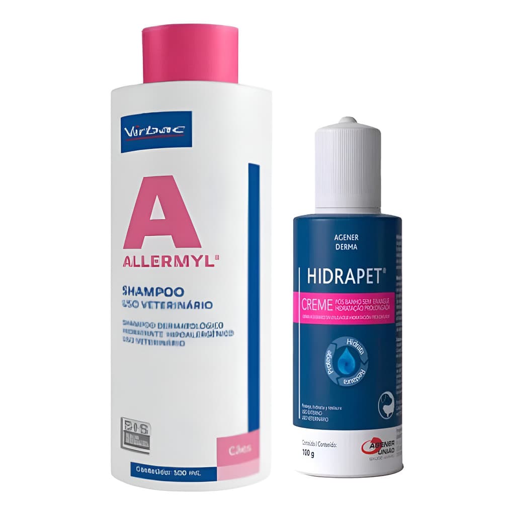 Kit Shampoo Allermyl 500ml + Hidrapet 100g Para Cães Cão Gatos