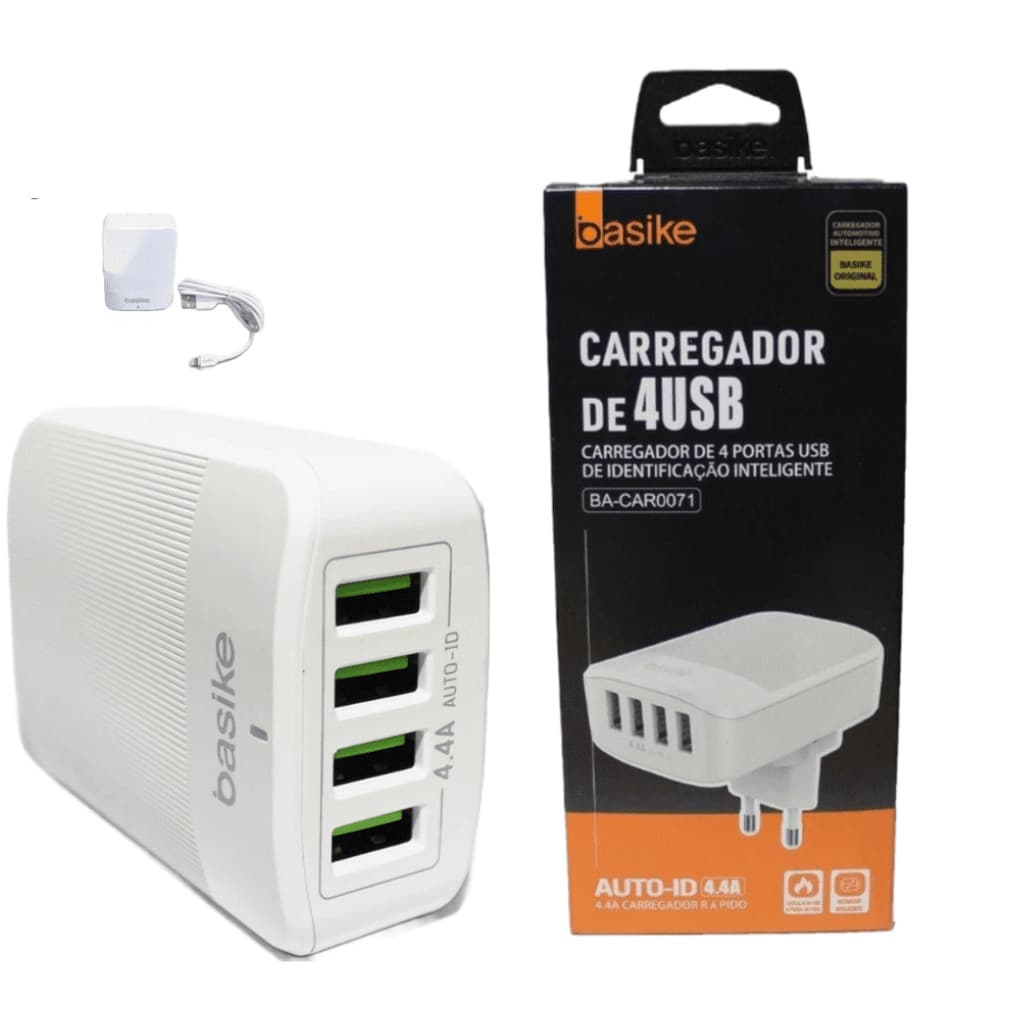 Carregador com 4usb carregamento rápido 22w 5v 4.4a carregador com cabo.