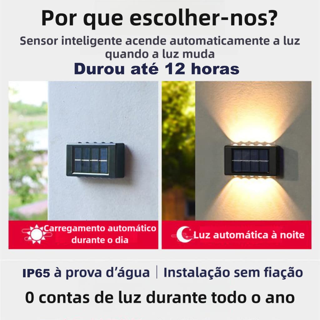 Luminária Solar 10  Arandelas De Parede Externa Solar LED 12h À Prova D'Água Para Jardim Quintal Varanda Luminária