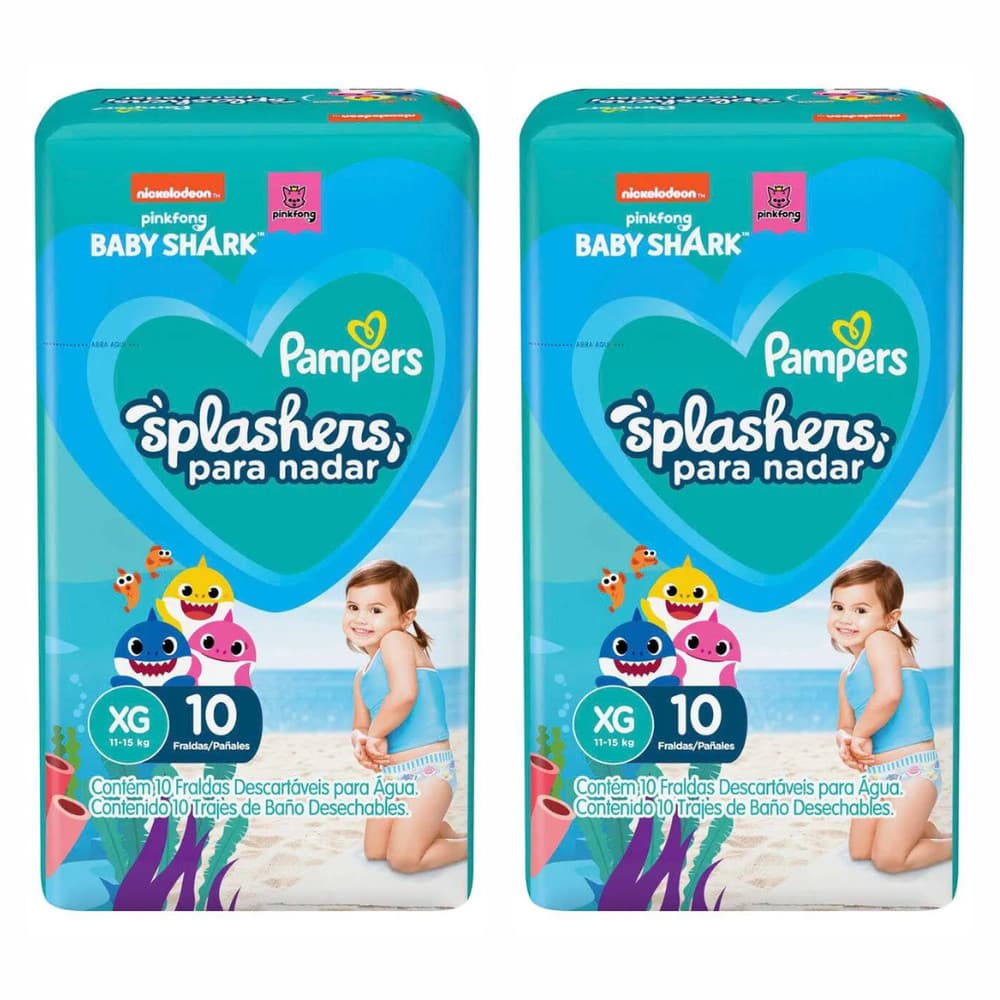 Kit 2 Fraldas Descartáveis Pampers Splashers para Água XG 11-17kg 10un