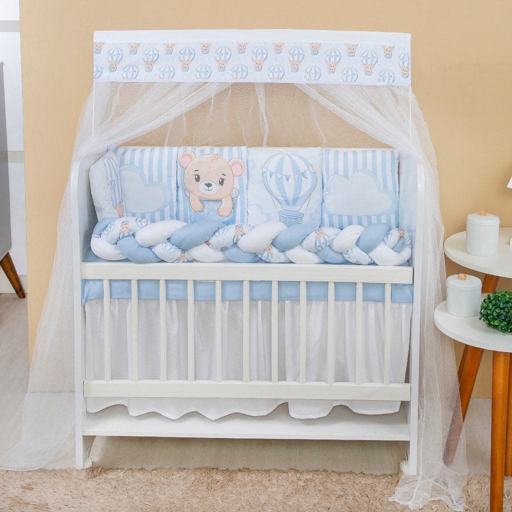 Kit para Mini Berço 13 peças Enxoval Bebê Menino Urso Baloeiro