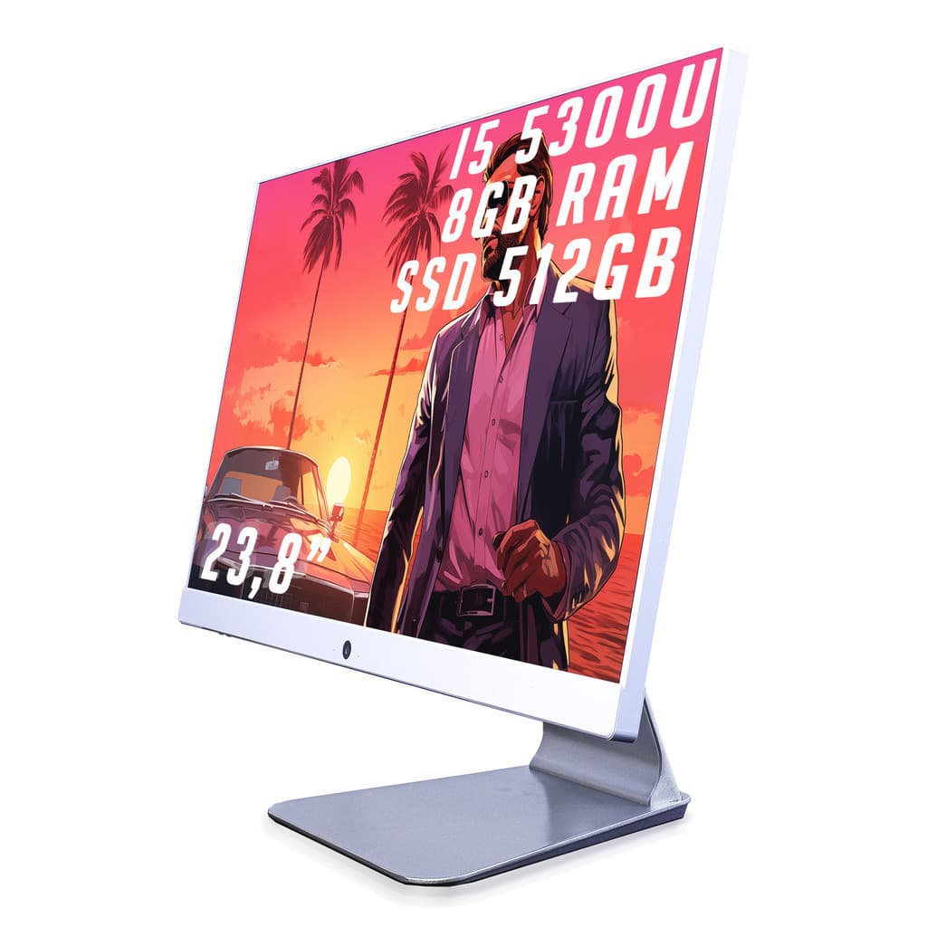 Computador All In One I5-5300U Tela 23.8" 8GB RAM 512SSD 1080 Full HD Bluetooth Wi-Fi Som Integrado HDMI VGA USB WebCam