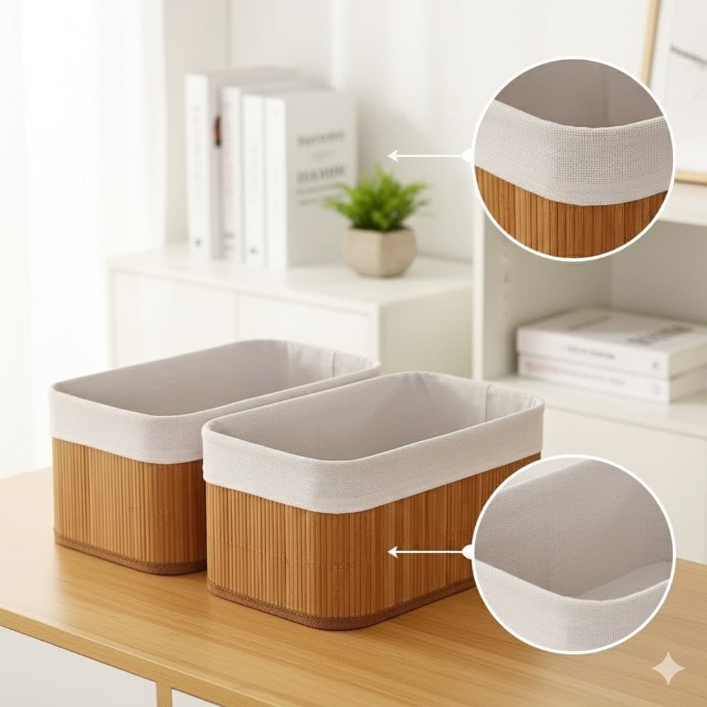 O Conjunto 3 Cestos Organizadores Multiuso em Bambu Banheiro Lavanderia Bambu Natural
