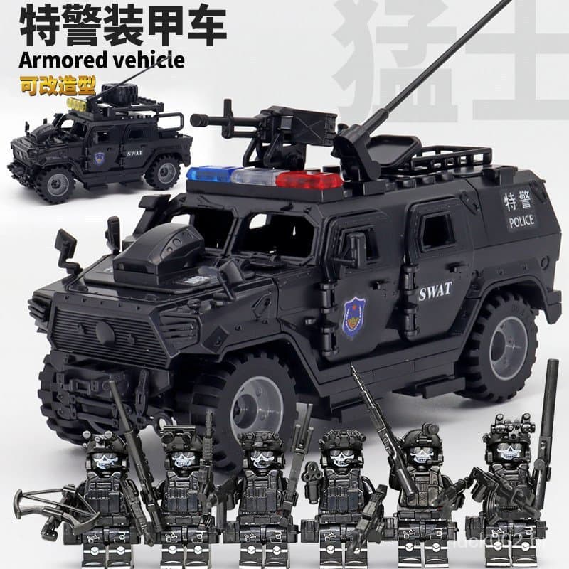 Blocos de montar Lego, série militar para meninos, veículo blindado SWAT, veículo off-road, modelo de brinquedo de força