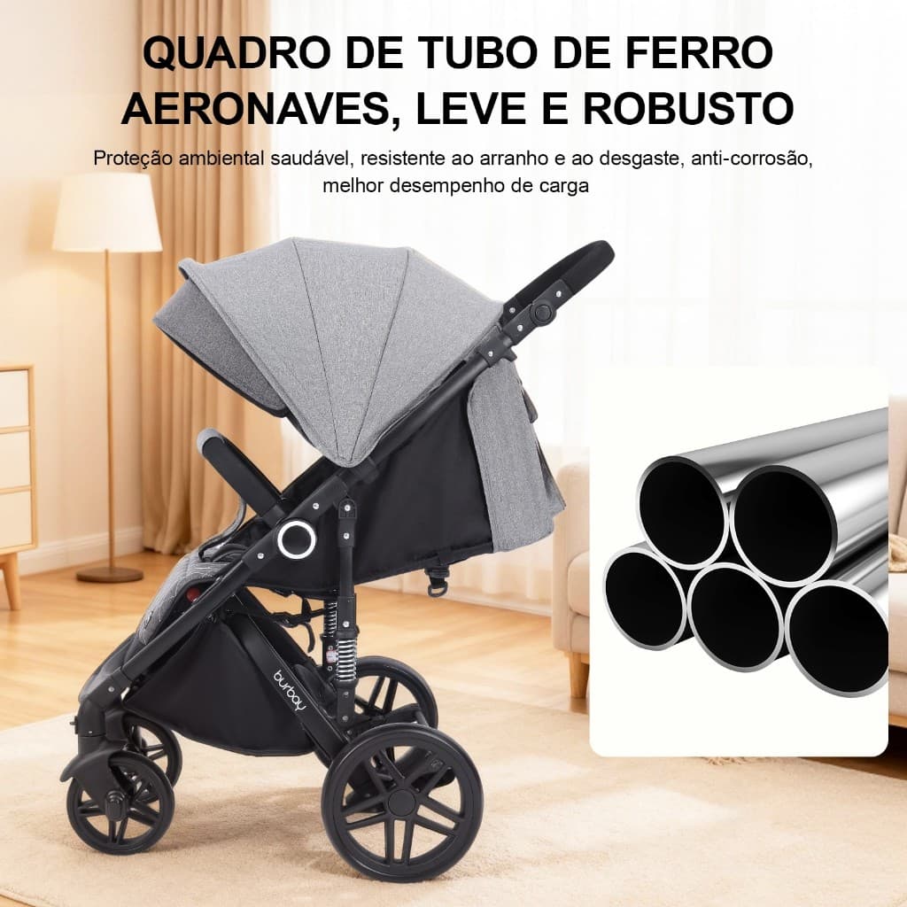 Carrinho de bebê dobrável 3 em 1 + cadeirinha de segurança infantil, Carrinho Reversível e Ajustável.
