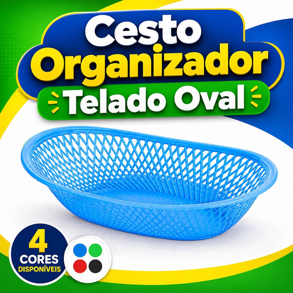 Cesto Organizador Oval Telado Plástico Resistente Multiuso Cozinha Lavanderia Banheiro Casa