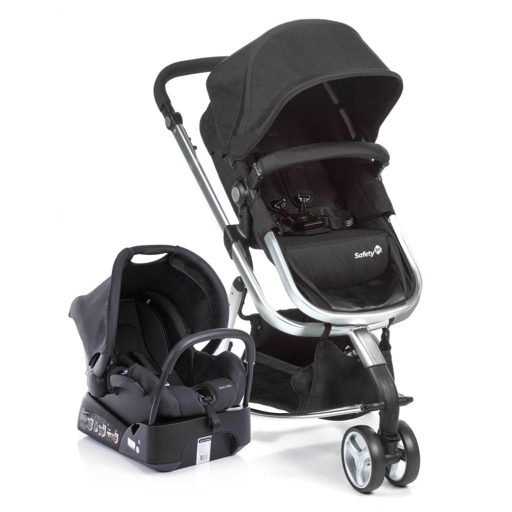 Carrinho com Bebê Conforto e Base Mobi Safety 1St Travel System Trio Black e Silver  0-15kg