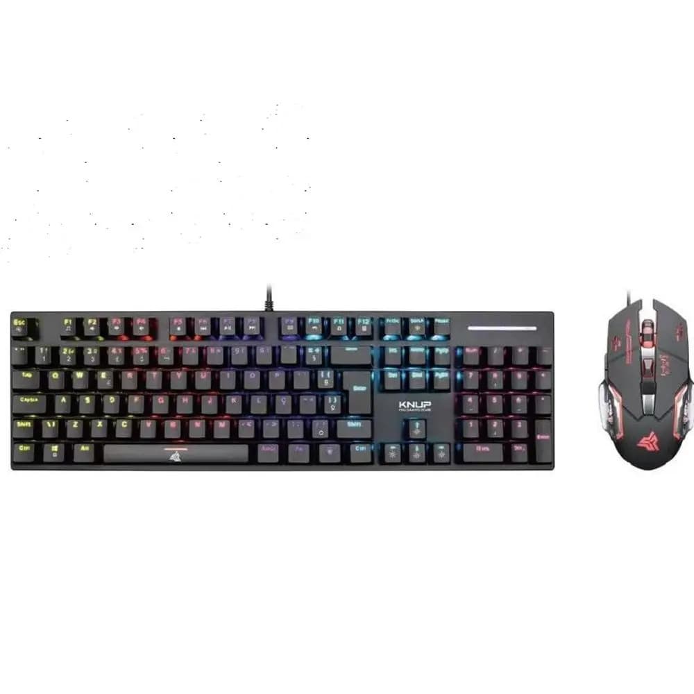 Kit Teclado Mecânico e Mouse, Knup Madset, Mouse 3600 DPI, Teclado Switch Blue, ABNT2, USB, Preto