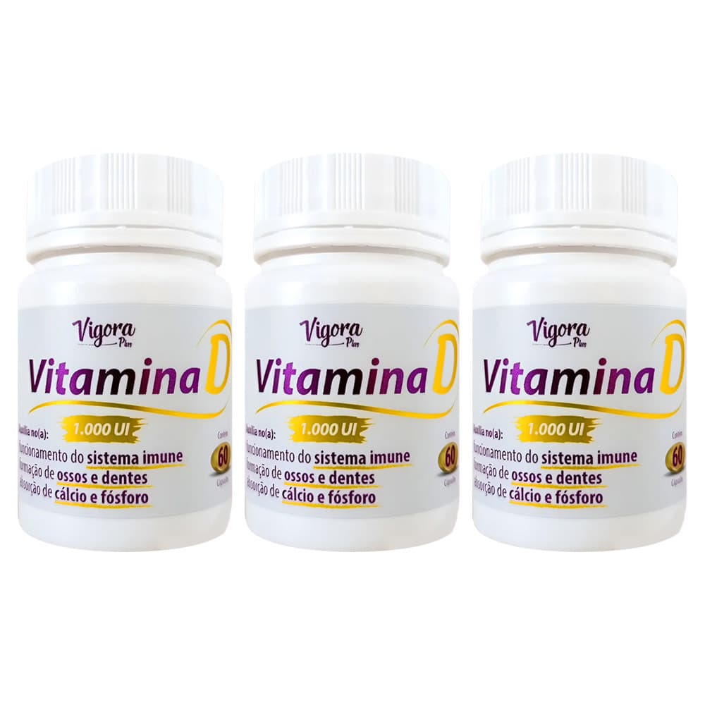Kit 3 Vitamina Vigora Plus Vitamina D 1000UI 60Cps - Prati