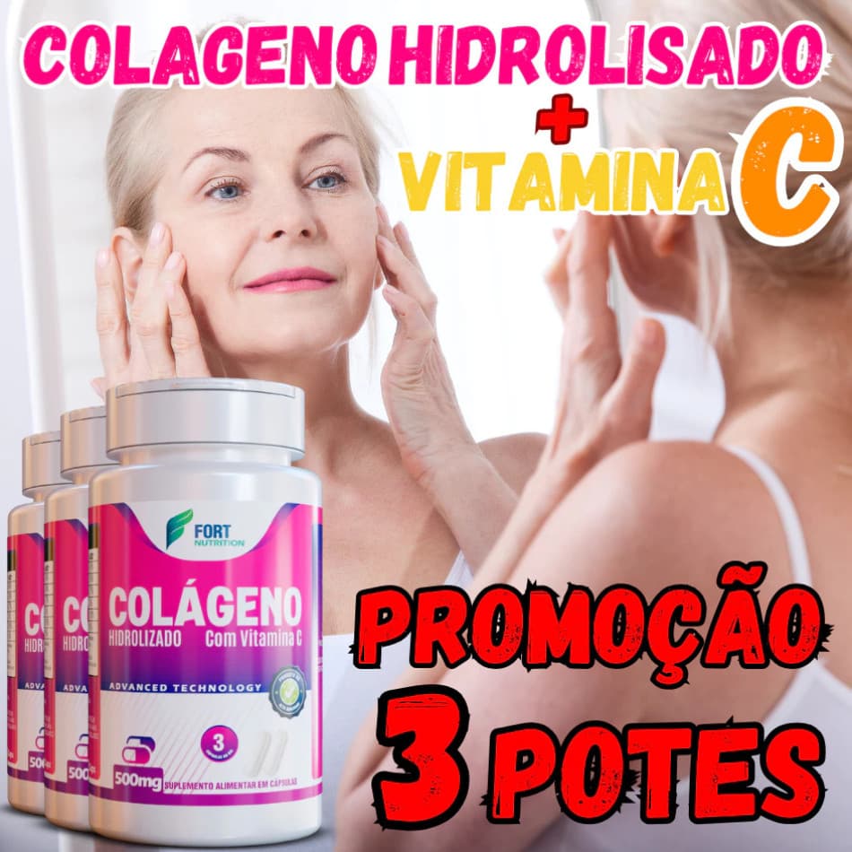 Colágeno Hidrolisado + Vitamina C 120 Cápsulas | Suplemento Beleza Pele, Unhas e Cabelos