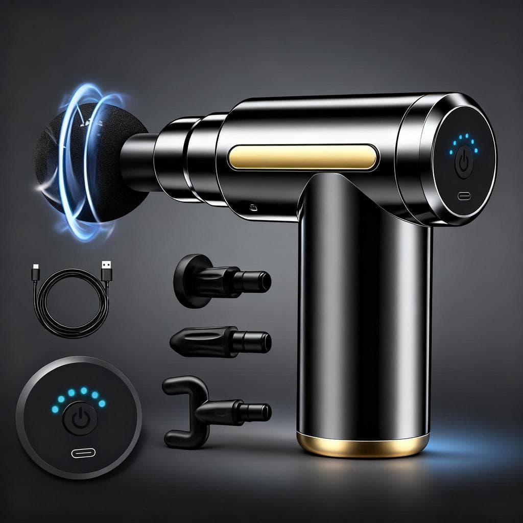Pistola De Massagem Muscular Portátil Sem Fio – Mini Massageador Profissional Elétrico Com 6 Velocidades E 4 Cabeças