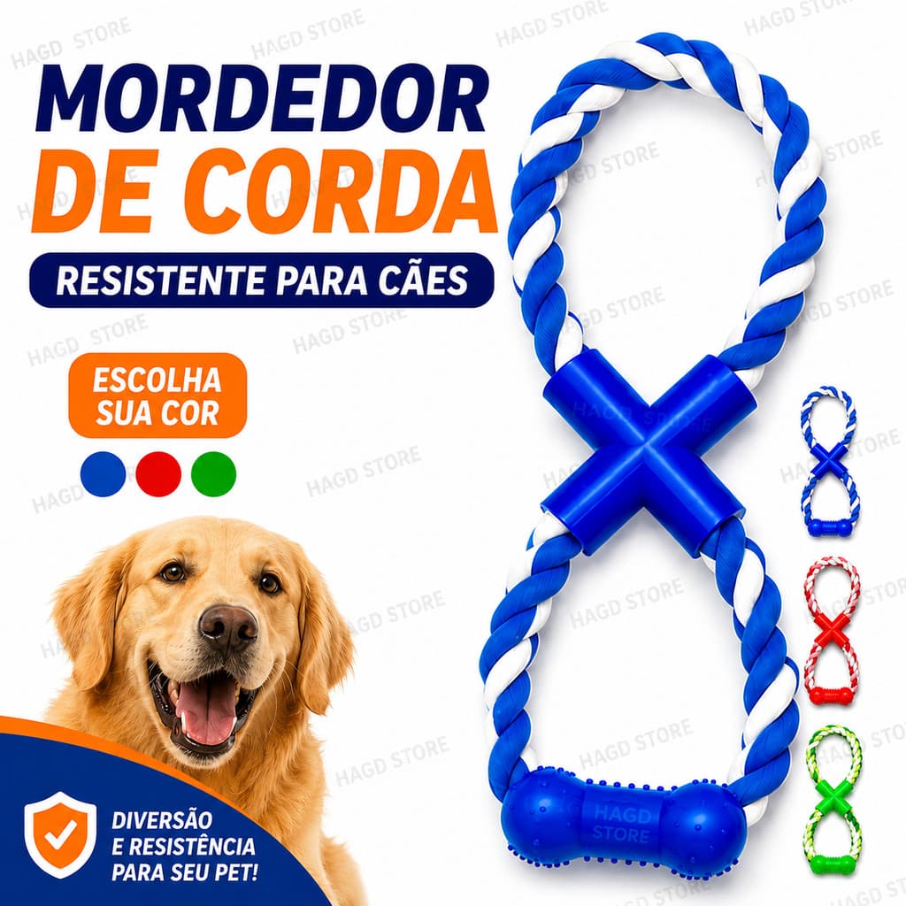 Brinquedo Mordedor para Cachorro Corda Resistente Formato 8 Pet Interativo