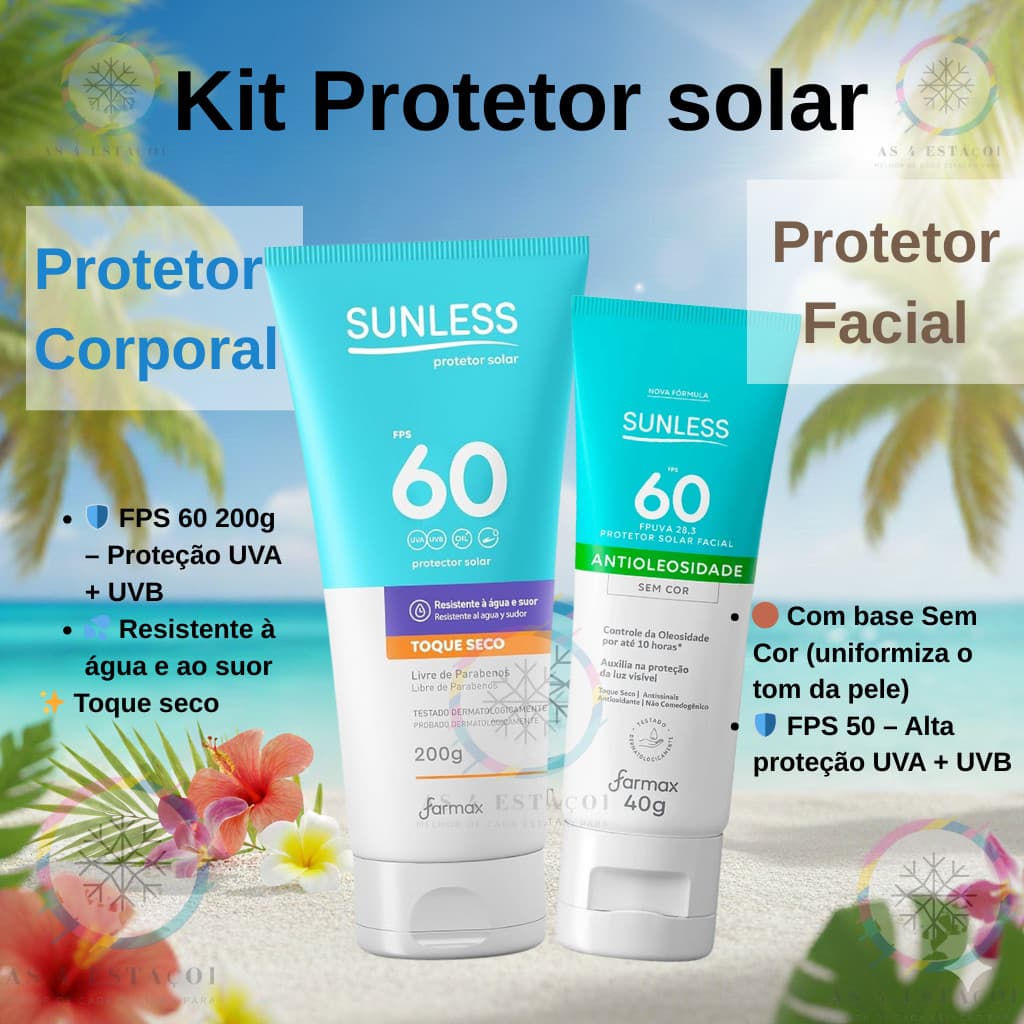 Kit Protetor Solar Fps 60 200g + Protetor Solar Facial Sem Cor